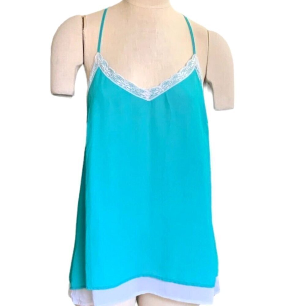 Bear Dance Turquoise Satin Lace-Trim Camisole